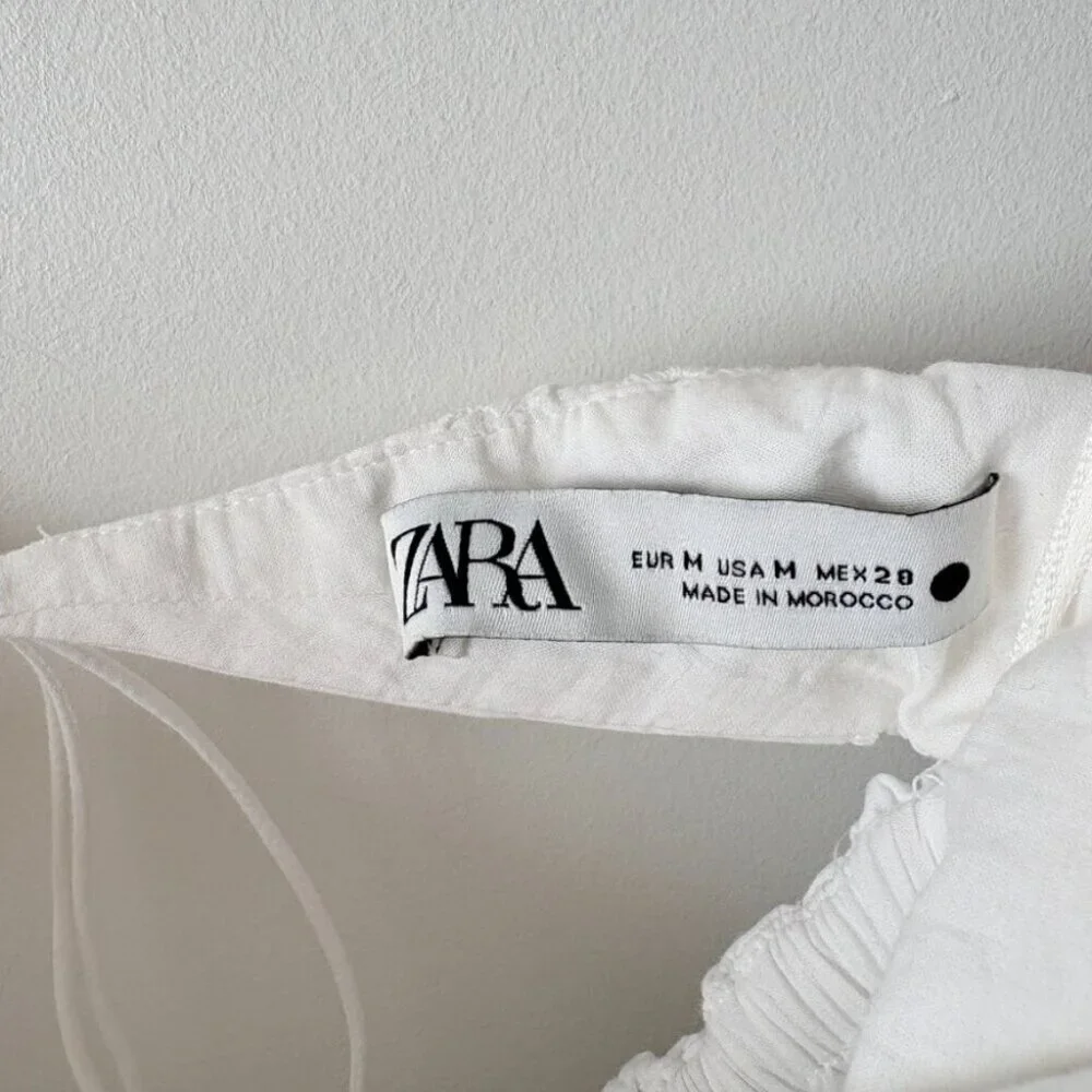 Zara Strapless Bubble Cotton Poplin Mini Dress White Size Medium Blogger Fav - Picture 9 of 11